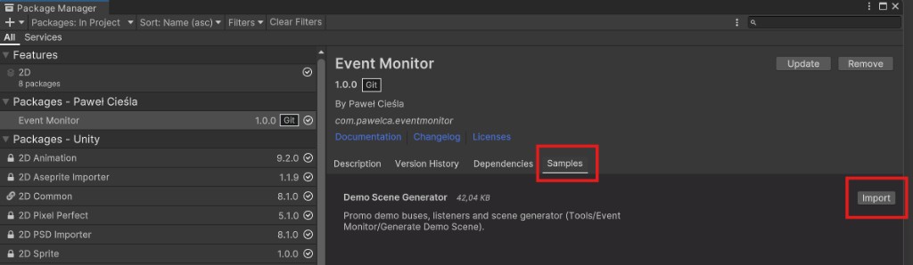 Package Manager Samples import flow